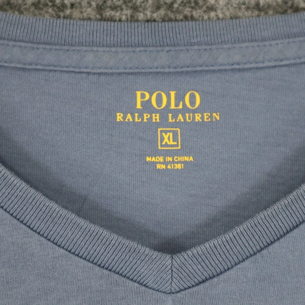 Polo Ralph Lauren V-Neck T-Shirt Mens XL Blue Long Sleeve Pony Logo Casual Wear